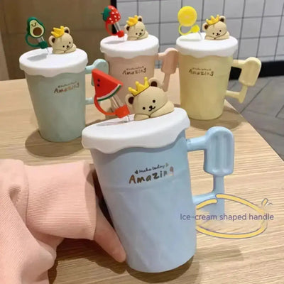 PASTEL BEAR LID WITH STRAW MUG SPARKLES