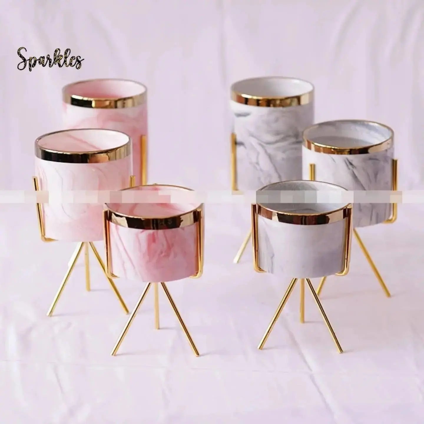 MODERN MARBLE CERAMIC POT PLANTER SPARKLES