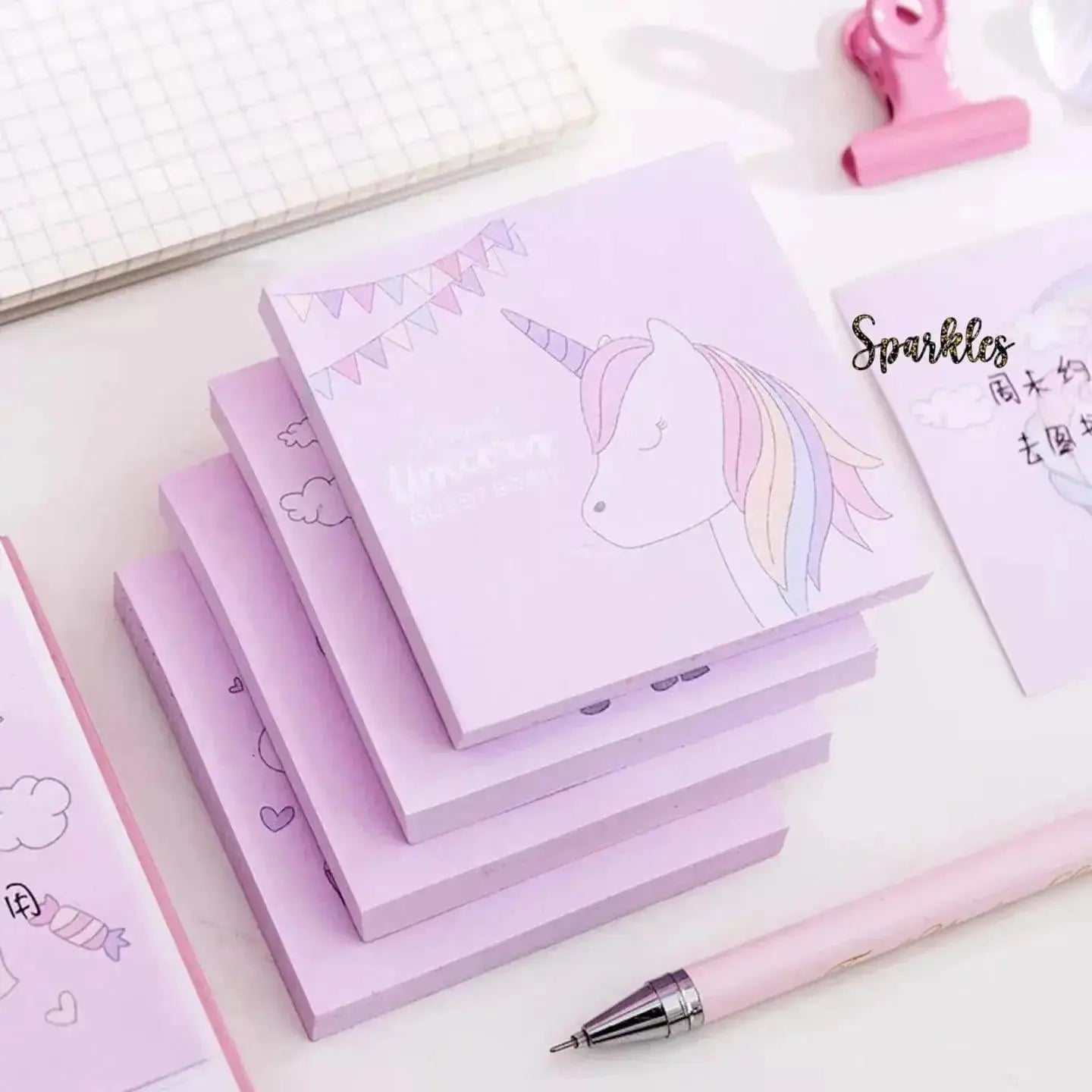 ADORABLE UNICORN STICKY NOTEPAD SPARKLES