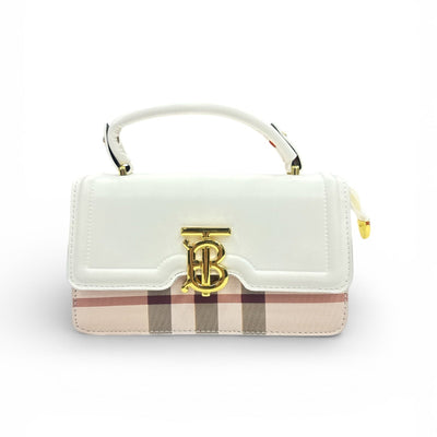 Elegant Check Pattern White Leather Handbag BLINKLES OFFICIAL
