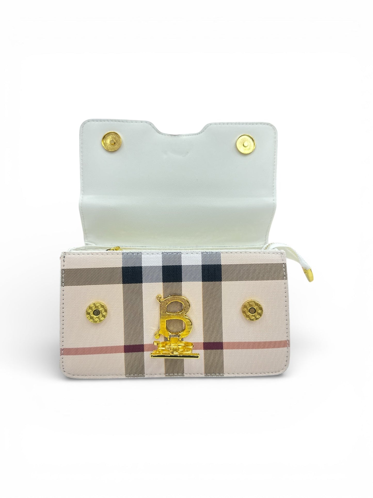 Elegant Check Pattern White Leather Handbag BLINKLES OFFICIAL