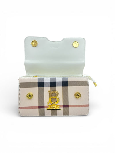 Elegant Check Pattern White Leather Handbag BLINKLES OFFICIAL