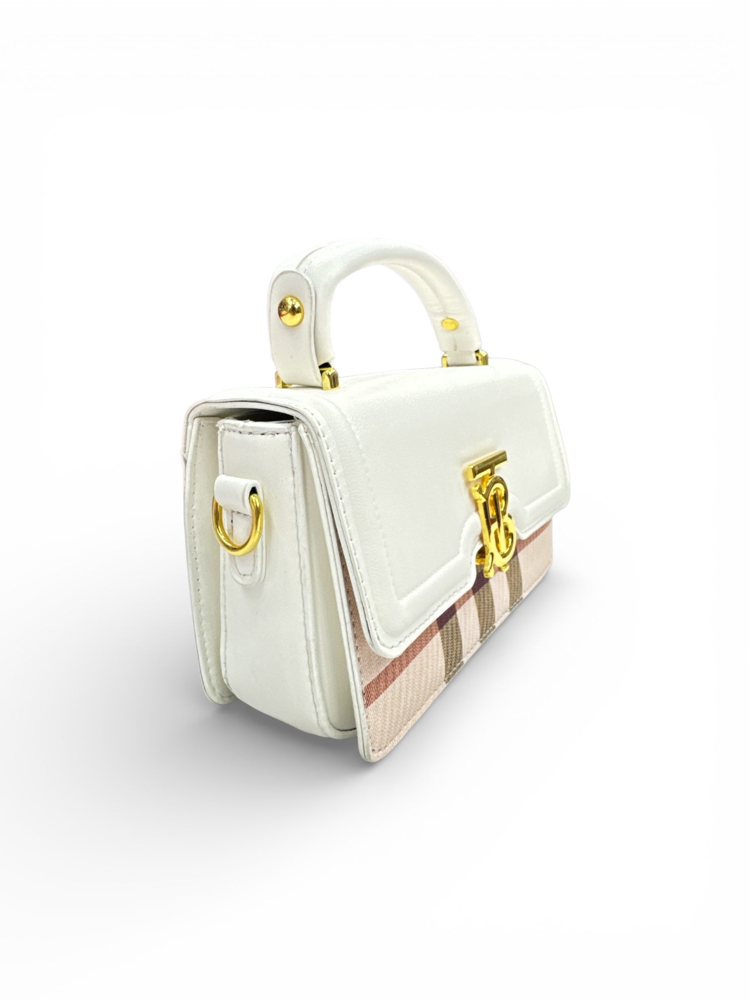 Elegant Check Pattern White Leather Handbag BLINKLES OFFICIAL