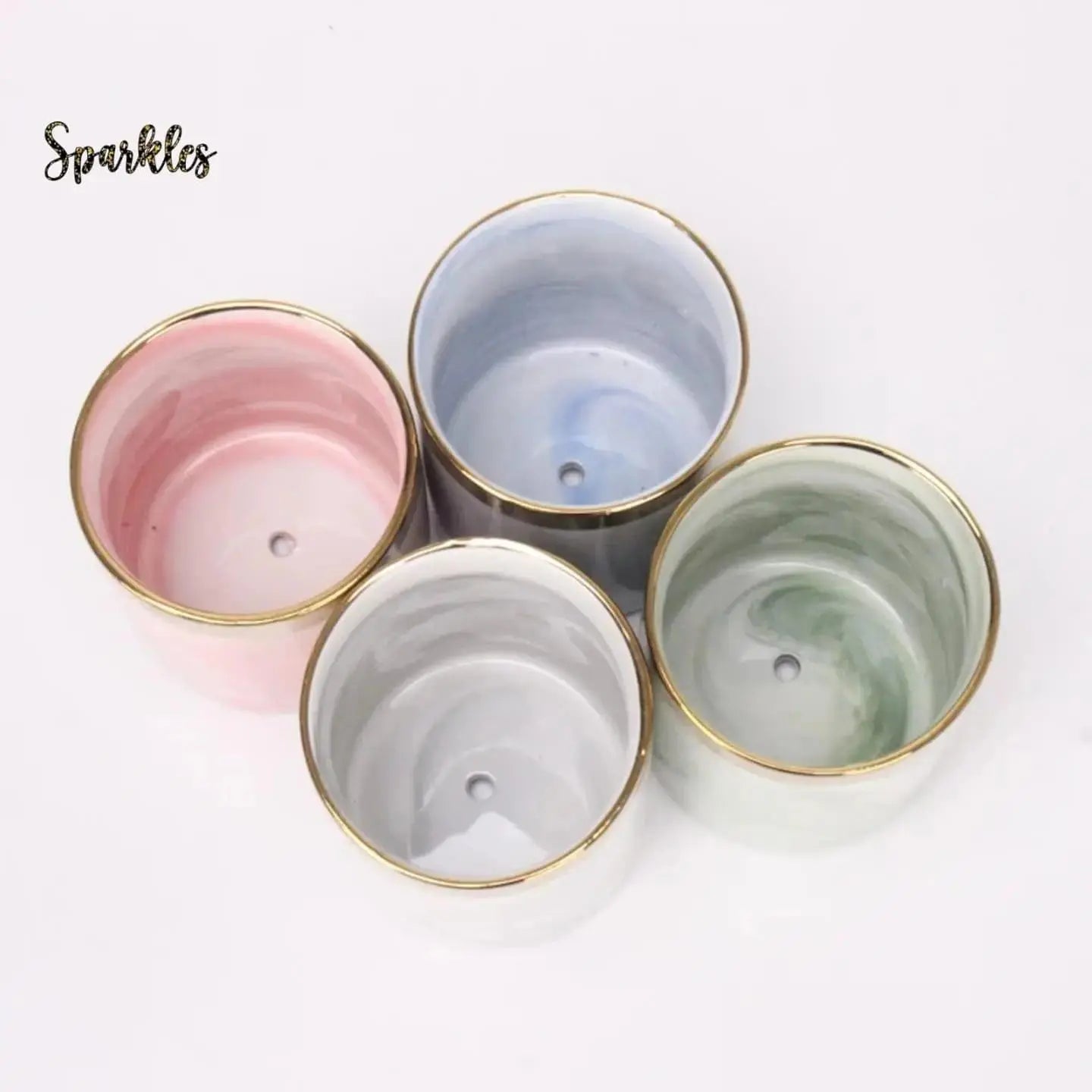 MODERN MARBLE CERAMIC POT PLANTER SPARKLES