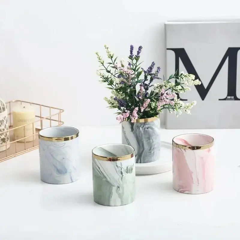 MODERN MARBLE CERAMIC POT PLANTER SPARKLES