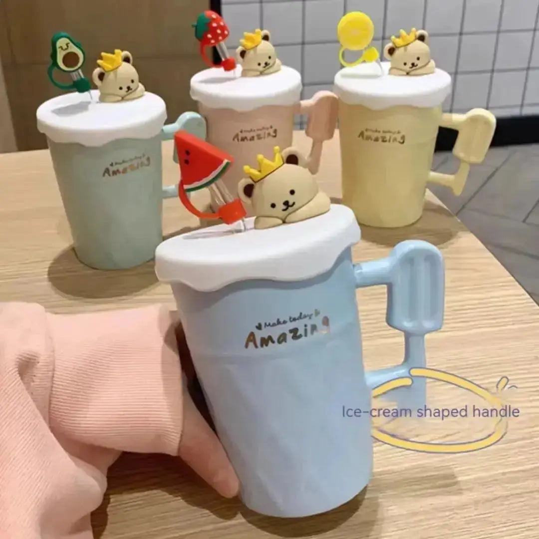 PASTEL BEAR LID WITH STRAW MUG SPARKLES